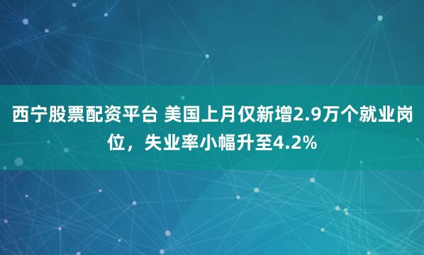 西宁股票配资平台 美国上月仅新增2.9万个就业岗位，失业率小幅升至4.2%